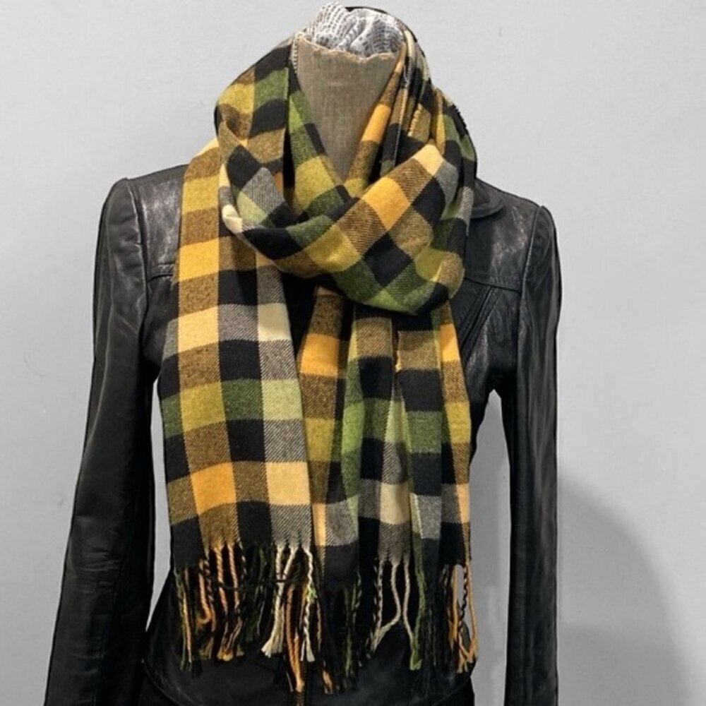 Preppy Plaid Scarf with Fringe 74x13.5